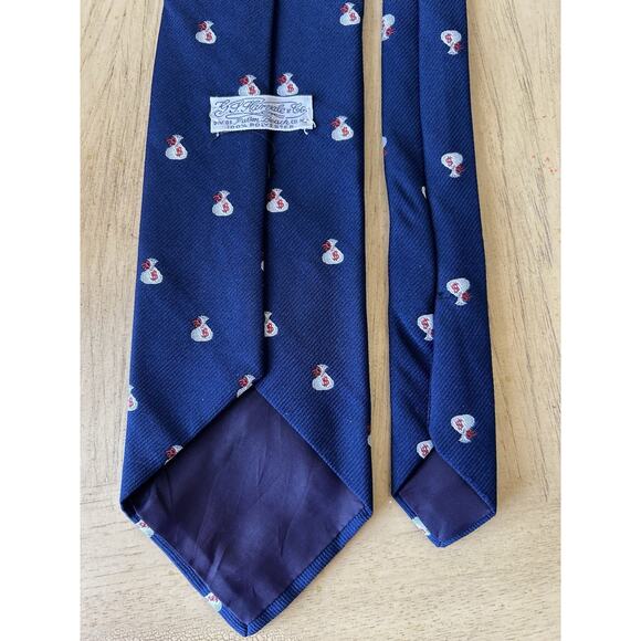 VTG Men's Money Bag Tie Pattern Blue Dollars Corporate Necktie G.P. Harvale & Co - Picture 3 of 8